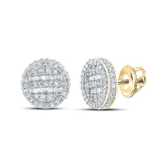 10K Yellow Gold Baguette Diamond Circle Earrings 3/4 Cttw