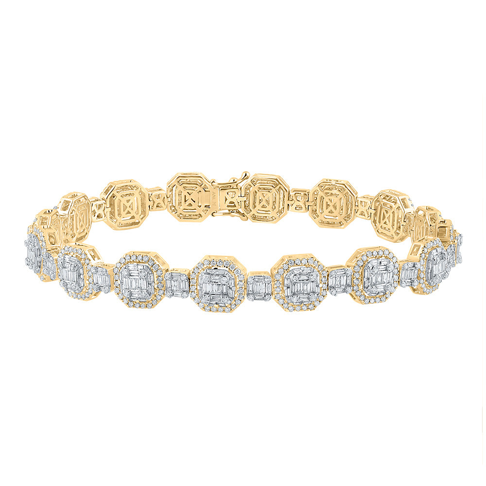 14K Yellow Gold Mens Baguette Diamond Octagon Link Bracelet 6-1/4 Cttw