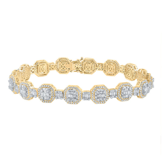 14K Yellow Gold Mens Baguette Diamond Octagon Link Bracelet 6-1/4 Cttw