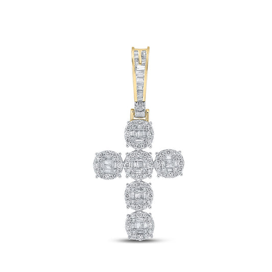 10K Yellow Gold Mens Baguette Diamond Cross Charm Pendant 1-3/4 Cttw