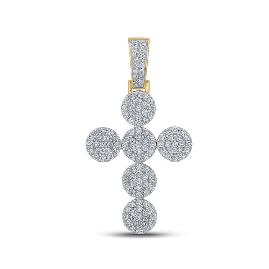 10K Yellow Gold Mens Round Diamond Cross Charm Pendant 2 Cttw, Length: 1.91 In, Width: 1.02 In