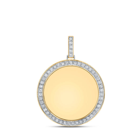 10K Yellow Gold Mens Round Diamond Memory Circle Charm Pendant 1-3/4 Cttw, Length: 1.93 In, Width: 1.42 In