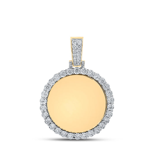 10K Yellow Gold Mens Round Diamond Memory Circle Mirror Charm Pendant 3/4 Cttw, Length: 1.59 In, Width: 1.09 In