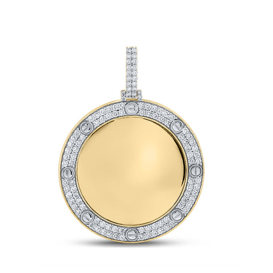 10K Yellow Gold Mens Round Diamond Mirror Circle Charm Pendant 2 Cttw, Length: 1.99 In, Width: 1.51 In