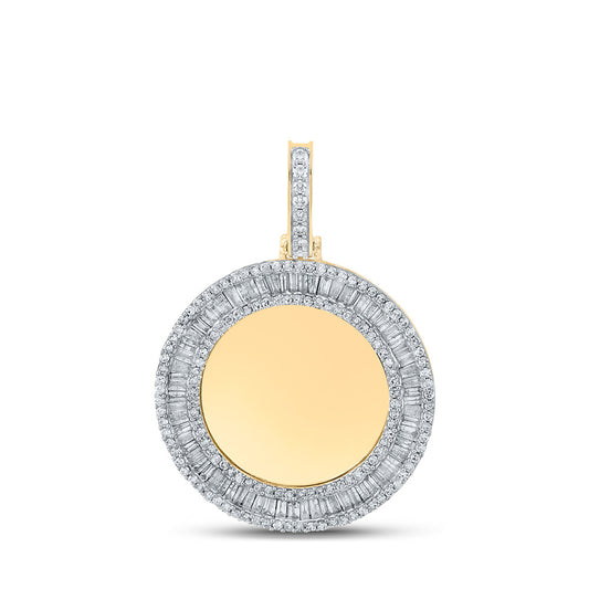 10K Yellow Gold Mens Baguette Diamond Memory Circle Charm Pendant 1-1/2 Cttw, Length: 1.56 In, Width: 1.11 In