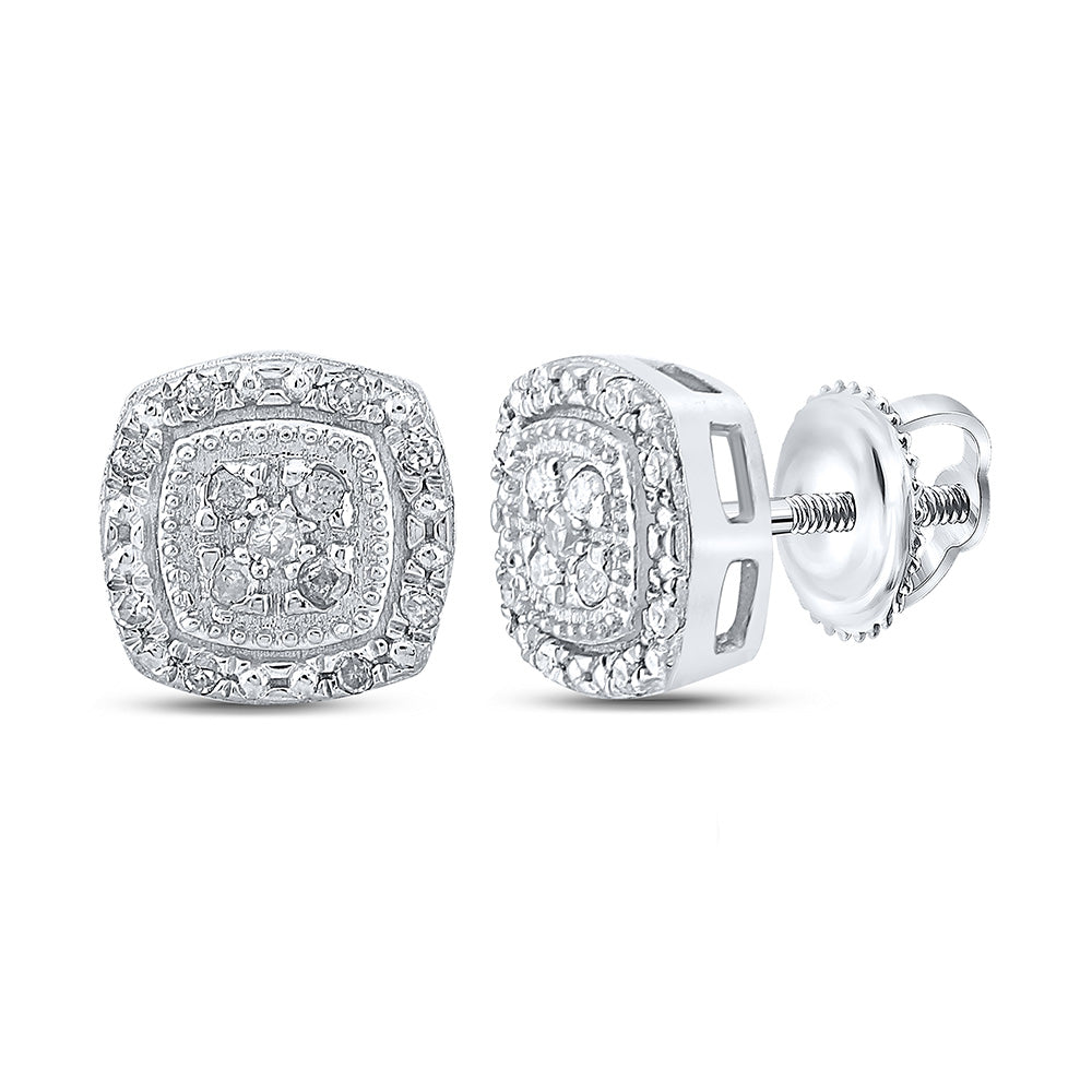 10K White Gold Womens Round Diamond Cluster Earrings 1/10 Cttw, Length: 0.27 In, Width: 0.27 In