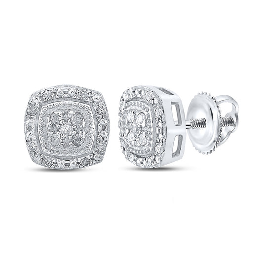 10K White Gold Womens Round Diamond Cluster Earrings 1/10 Cttw, Length: 0.27 In, Width: 0.27 In