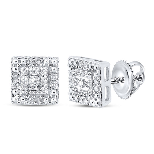 10K White Or Yellow Gold Womens Round Diamond Square Earrings