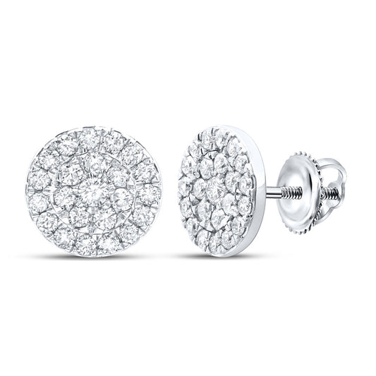 10K White Gold Womens Round Diamond Cluster Earrings 3/4 Cttw