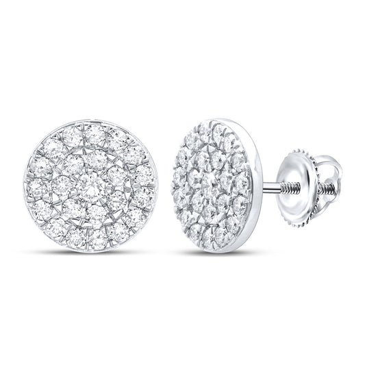 10K White Gold Womens Round Diamond Cluster Earrings 1 Cttw