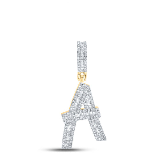 10K Yellow Gold Mens Baguette Diamond Initial Letter Charm Pendant