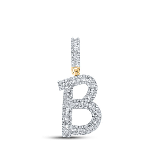 10K Yellow Gold Mens Baguette Diamond Initial Letter Charm Pendant