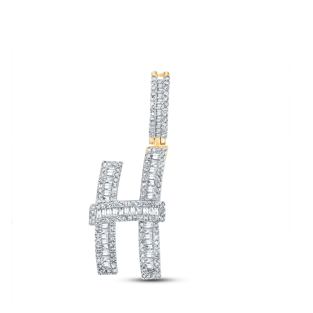 10K Yellow Gold Mens Baguette Diamond Initial Letter Charm Pendant
