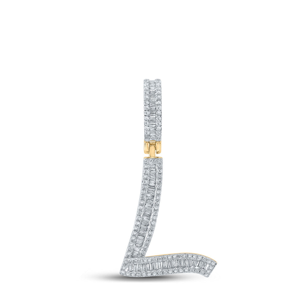 10K Yellow Gold Mens Baguette Diamond Initial Letter Charm Pendant