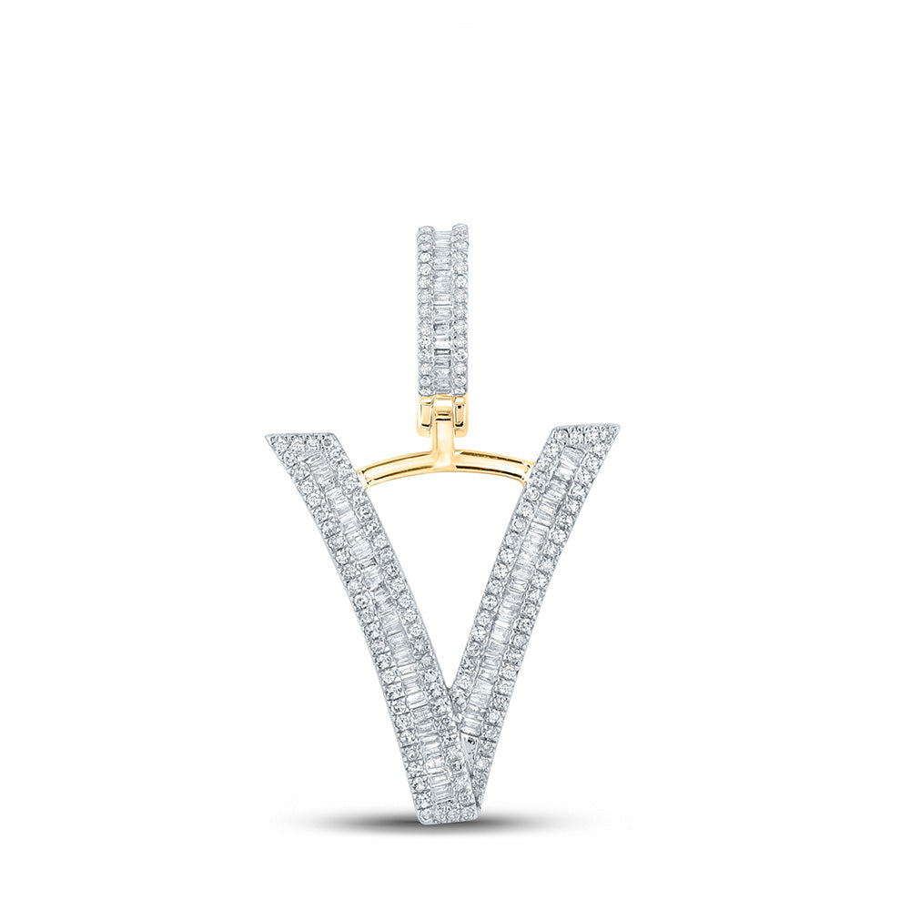 10K Yellow Gold Mens Baguette Diamond Initial Letter Charm Pendant