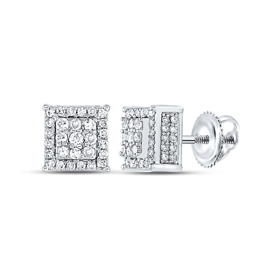 10K White Or Yellow Gold Womens Round Diamond Square Earrings