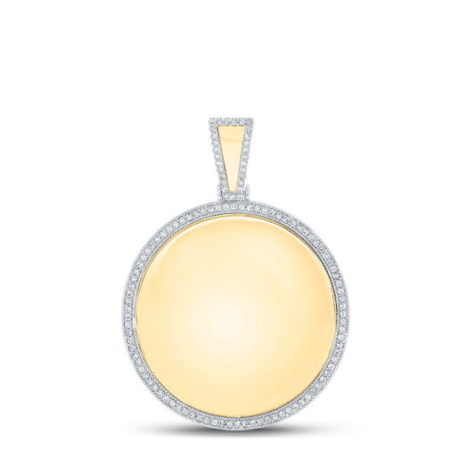10K Yellow Gold Mens Round Diamond Circle Memory Mirror Charm Pendant 7/8 Cttw