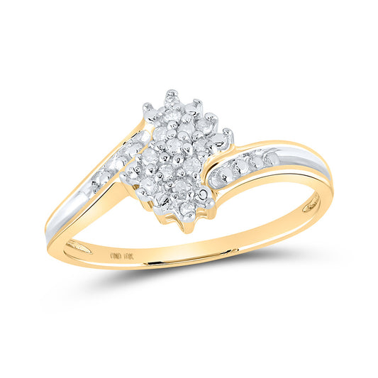 10K Two-tone Gold Womens Round Diamond Cluster Ring 1/10 Cttw, Womens Size: 5-10