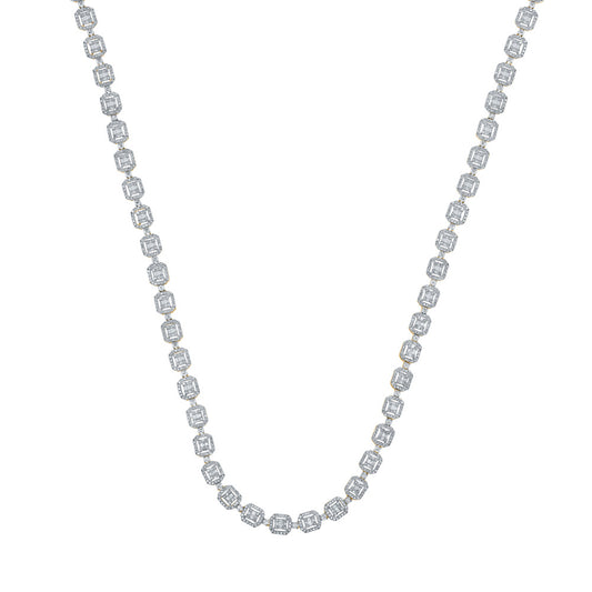 10K Yellow Gold Mens Baguette Diamond 22-inch Square Link Chain Necklace 9 Cttw, Length: 22.01 In, Width: 0.29 In