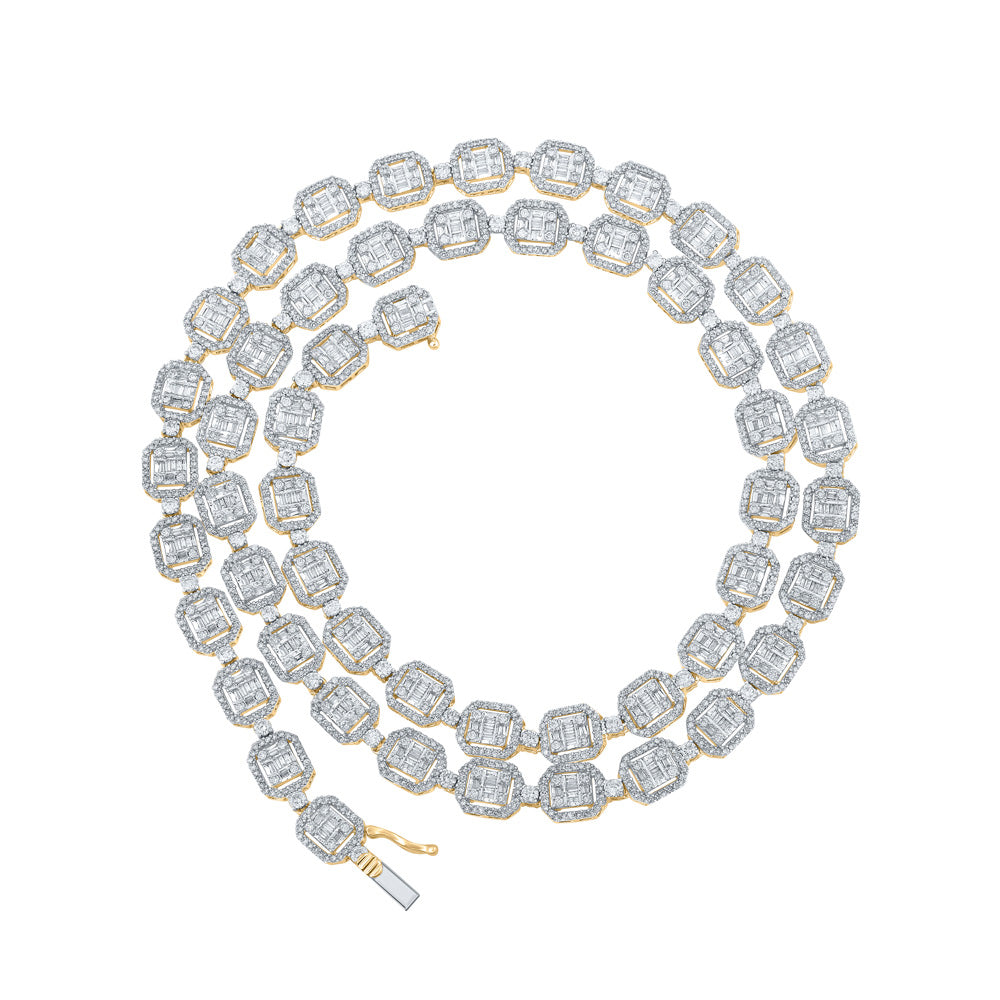 10K White Or Yellow Gold Mens Baguette Diamond 24-inch Link Chain Necklace