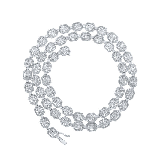 10K White Or Yellow Gold Mens Baguette Diamond 24-inch Link Chain Necklace