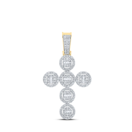 10K Yellow Gold Mens Baguette Diamond Cross Charm Pendant 1-5/8 Cttw