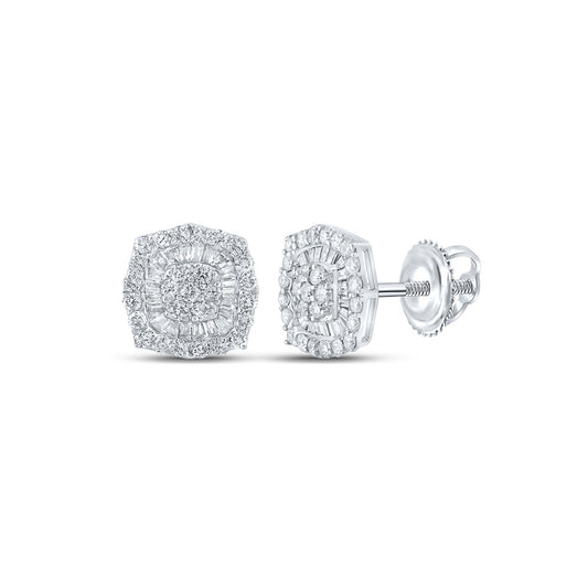 10K White Or Yellow Gold Baguette Diamond Square Earrings