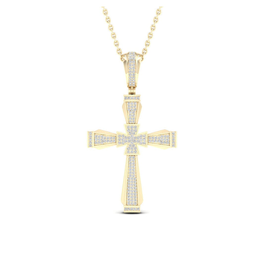10K Yellow Gold Mens Round Diamond Cross Charm Pendant 1/2 Cttw