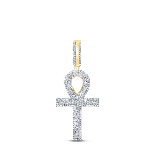 10K Yellow Gold Mens Round Diamond Ankh Cross Charm Pendant 3/8 Cttw