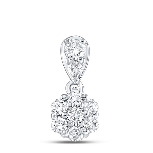 10K White Gold Womens Round Diamond Flower Cluster Pendant 1/5 Cttw