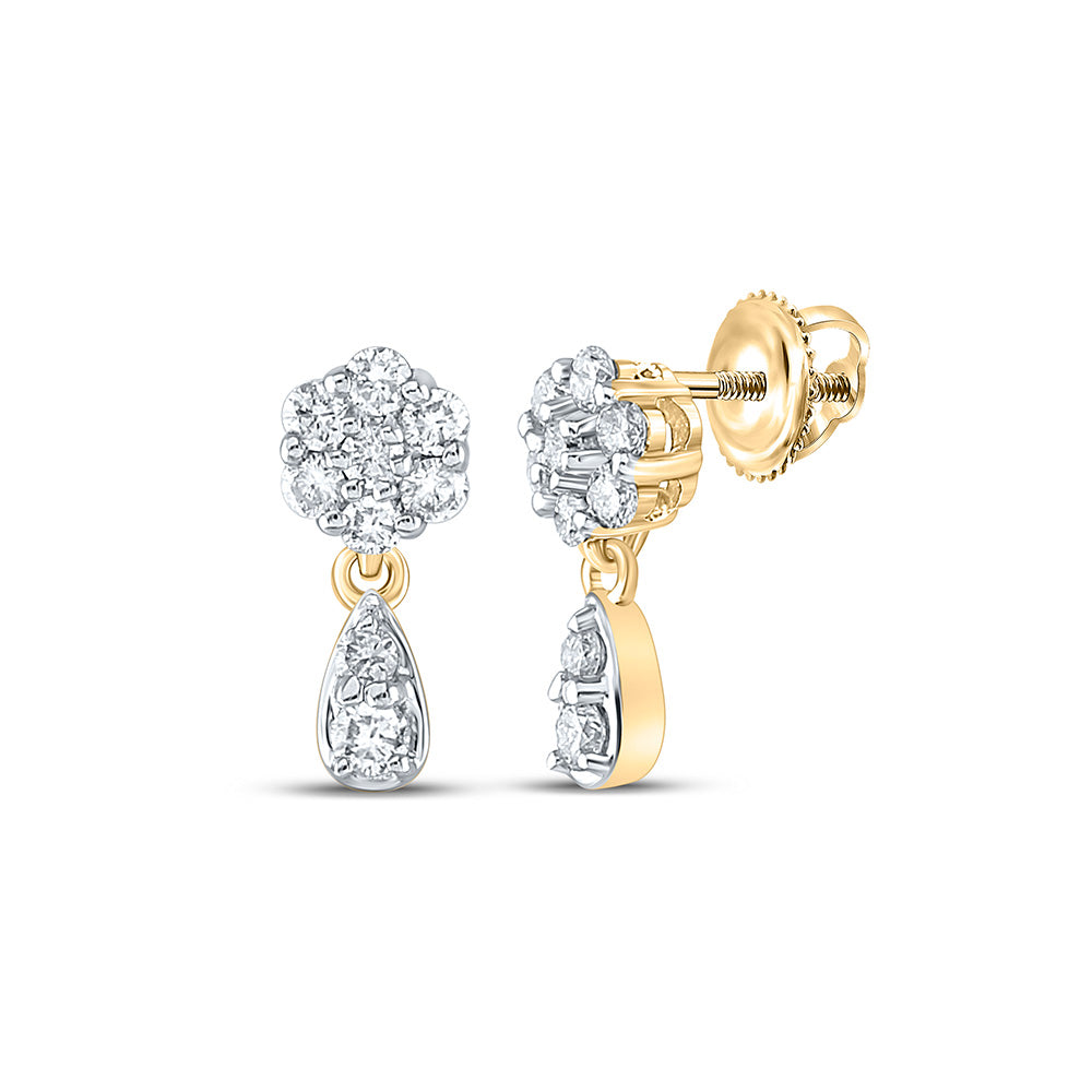 10K White Or Yellow Gold Womens Round Diamond Cluster Dangle Earrings