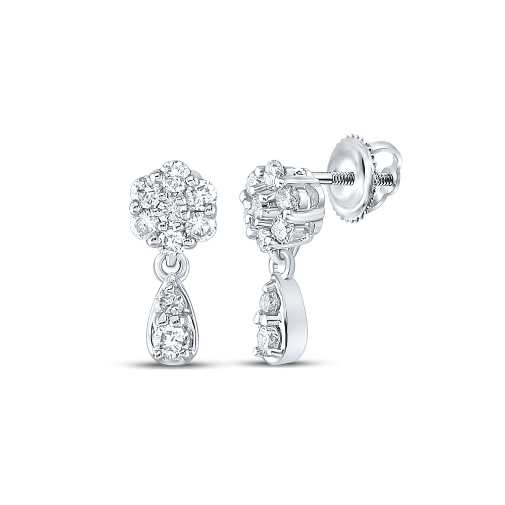 10K White Or Yellow Gold Womens Round Diamond Cluster Dangle Earrings