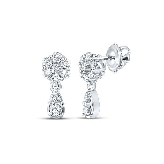 10K White Or Yellow Gold Womens Round Diamond Cluster Dangle Earrings