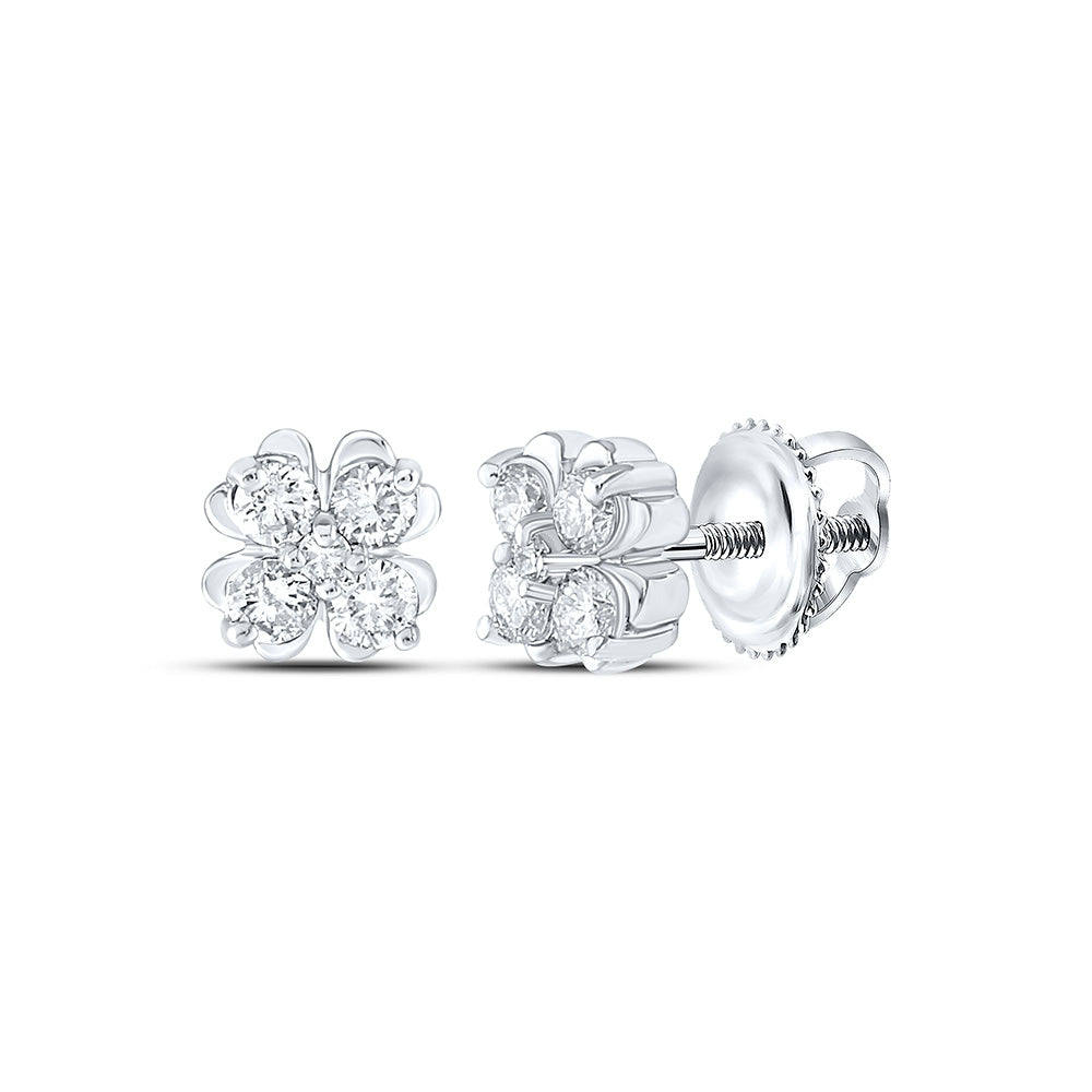 10K White Gold Womens Round Diamond Cluster Earrings 1/4 Cttw