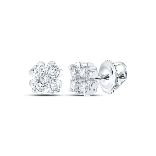 10K White Gold Womens Round Diamond Cluster Earrings 1/4 Cttw