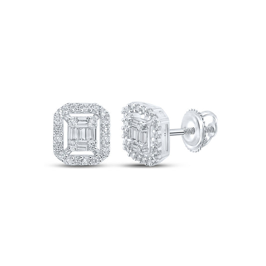 10K White Or Yellow Gold Baguette Diamond Cluster Earrings
