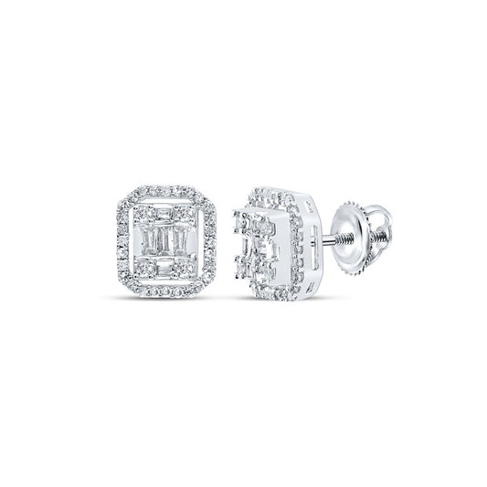 10K White Or Yellow Gold Baguette Diamond Cluster Earrings
