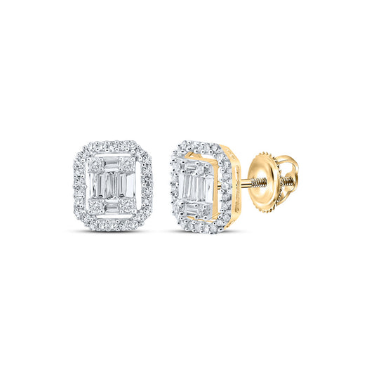 10K Yellow Gold Baguette Diamond Cluster Earrings 3/8 Cttw