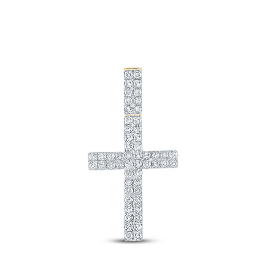 10K Yellow Gold Mens Round Diamond Cross Charm Pendant 1 Cttw