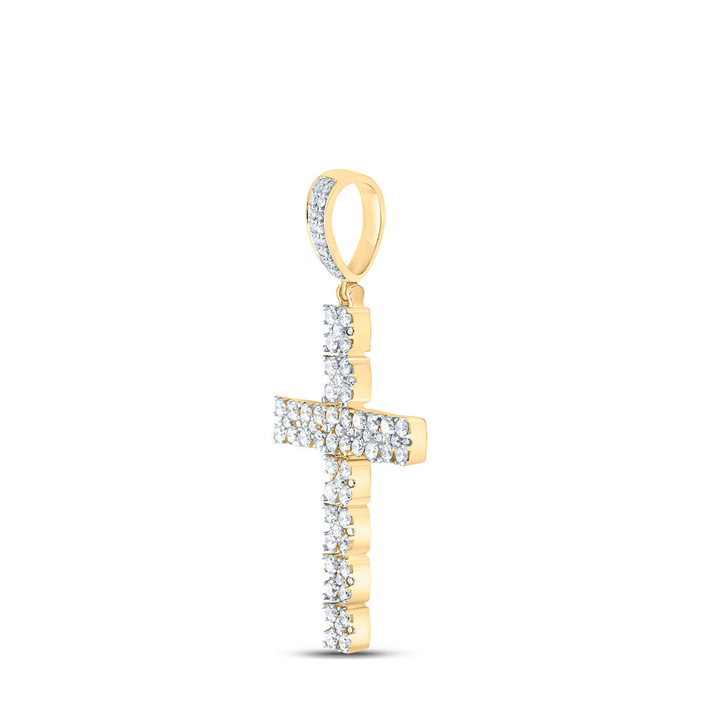 10K Yellow Gold Mens Round Diamond Cross Charm Pendant 1-1/2 Cttw