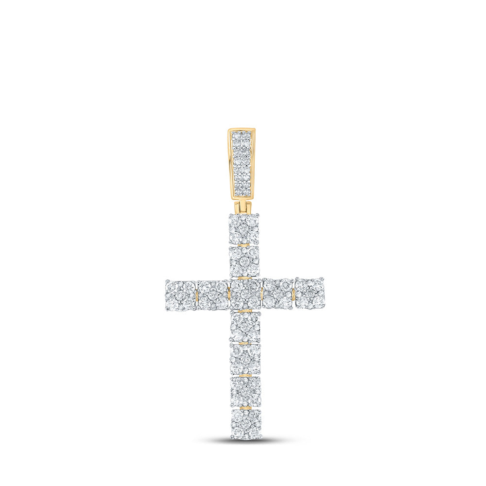 10K Yellow Gold Mens Round Diamond Cross Charm Pendant 1-1/2 Cttw