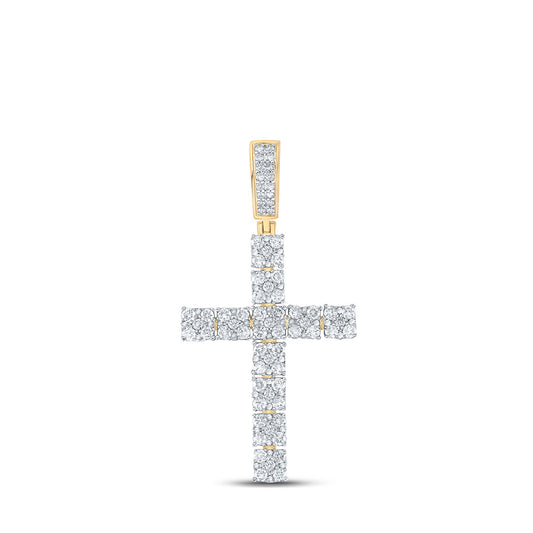 10K Yellow Gold Mens Round Diamond Cross Charm Pendant 1-1/2 Cttw