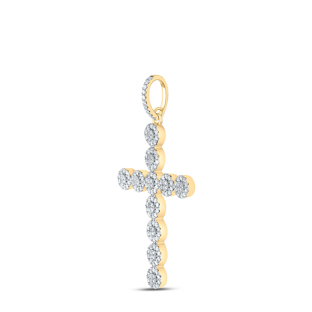 10K Yellow Gold Mens Round Diamond Cross Charm Pendant 1-1/3 Cttw