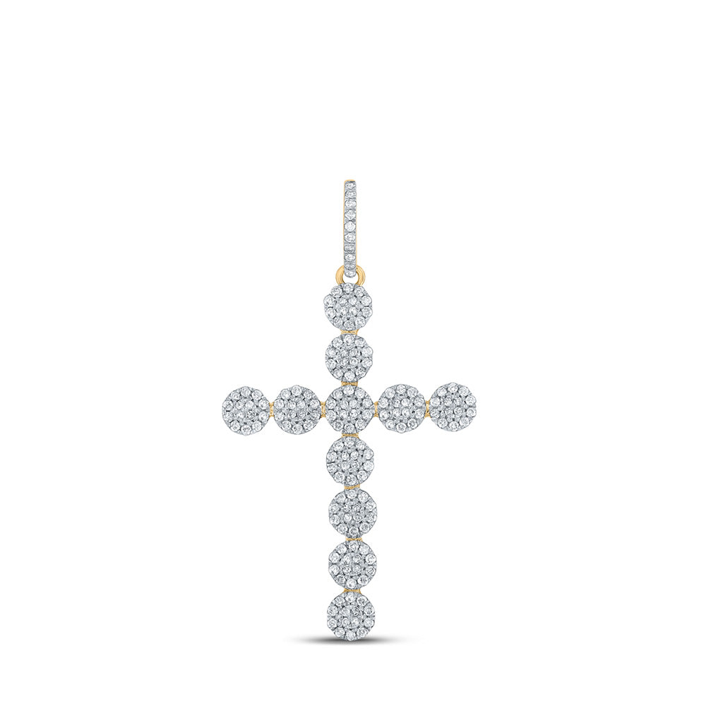 10K Yellow Gold Mens Round Diamond Cross Charm Pendant 1-1/3 Cttw