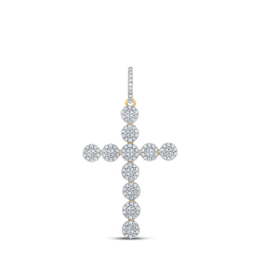 10K Yellow Gold Mens Round Diamond Cross Charm Pendant 1-1/3 Cttw