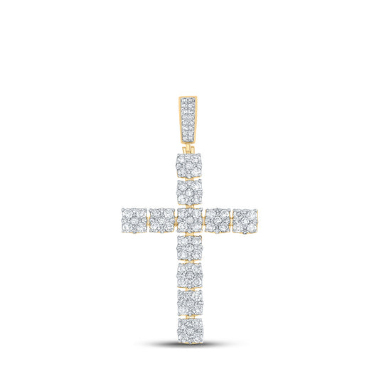 10K Yellow Gold Mens Round Diamond Cross Charm Pendant 2-5/8 Cttw