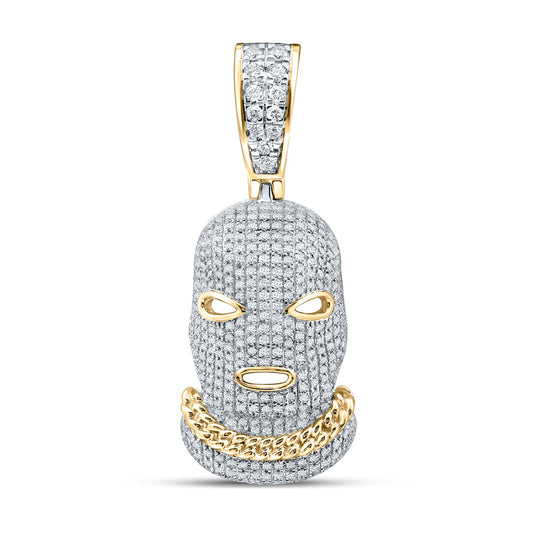 10K Yellow Gold Mens Round Diamond Mask Hood Charm Pendant 1 Cttw, Length: 1.54 In, Width: 0.61 In