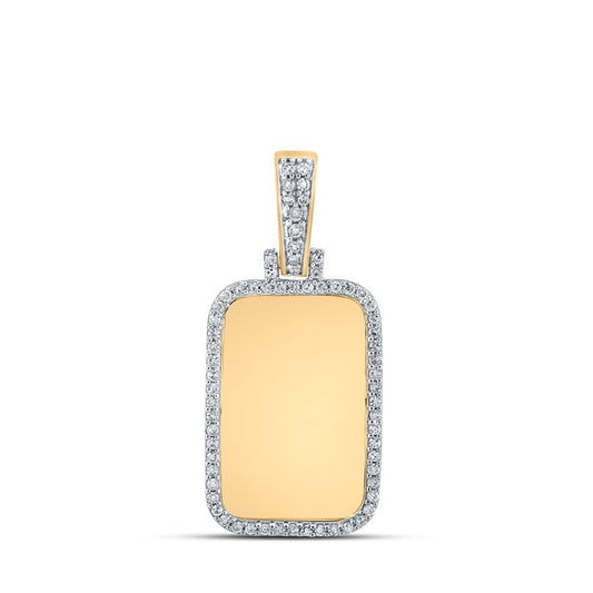 10K Yellow Gold Mens Round Diamond Dog Tag Charm Pendant 1/3 Cttw