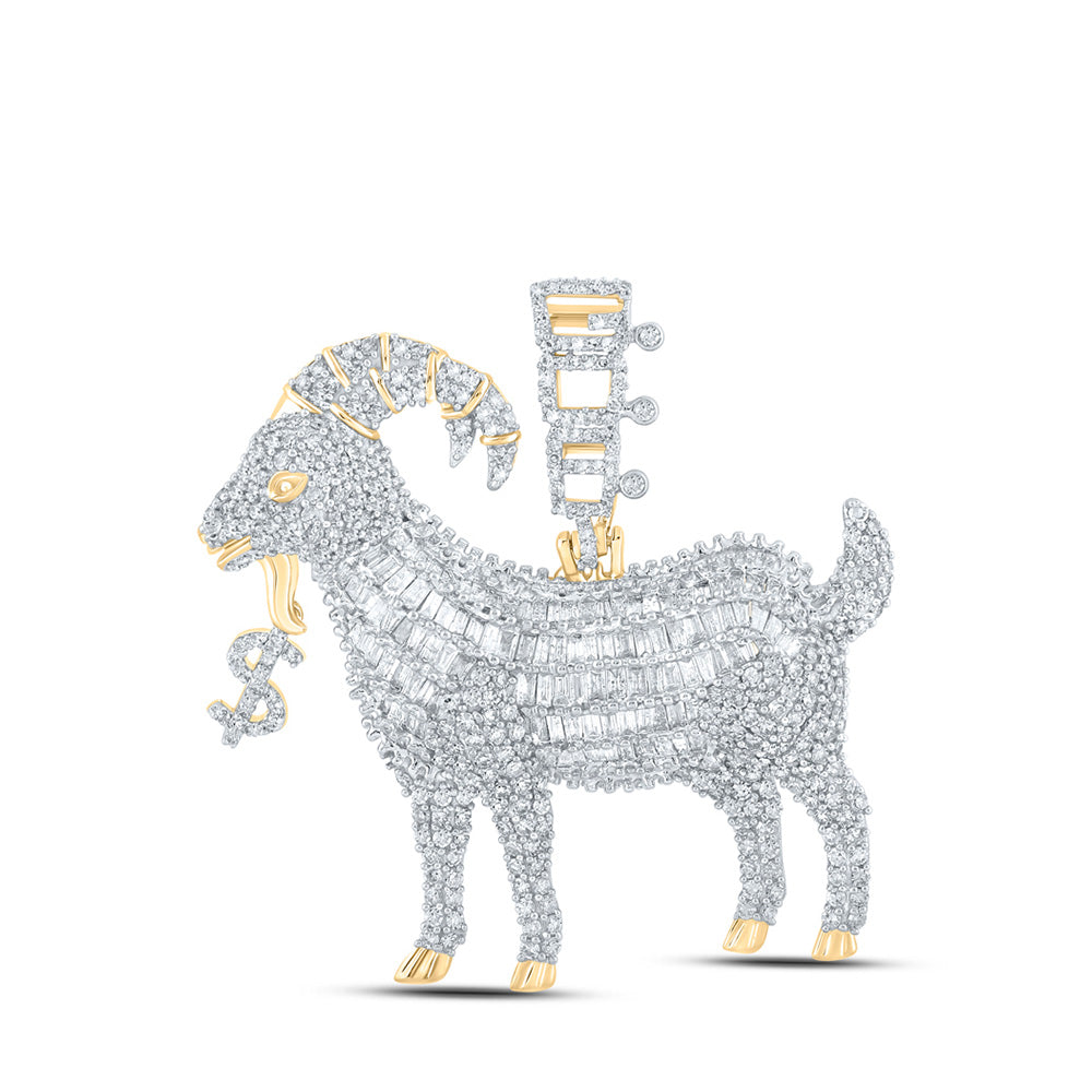10K Yellow Gold Mens Baguette Diamond Goat Dollar Sign Charm Pendant 3-1/3 Cttw, Length: 1.65 In, Width: 1.57 In