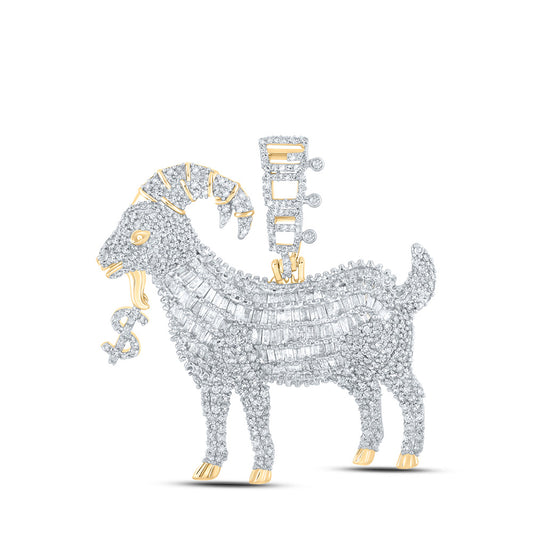 10K Yellow Gold Mens Baguette Diamond Goat Dollar Sign Charm Pendant 3-1/3 Cttw, Length: 1.65 In, Width: 1.57 In